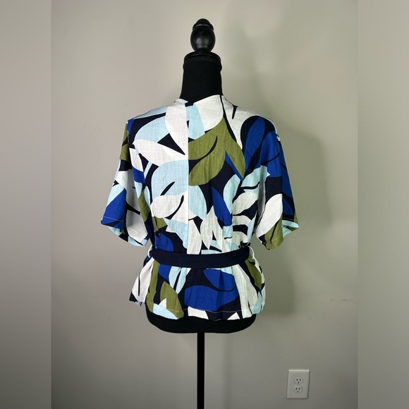 FRNCH Short Sleeve Linen Tropical Print with Tie sz M - Picture 3 of 5
